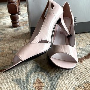 Nine West Pink Leather Open Toe Heels 8M